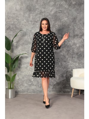 Büyük Beden Etek Ucu Fırfırlı  Şifon Elbise