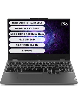 Lenovo LOQ Intel Core i5 12450HX 16GB 512GB SSD RTX4060 Freedos 15.6" FHD Taşınabilir Bilgisayar 83GS0060TR