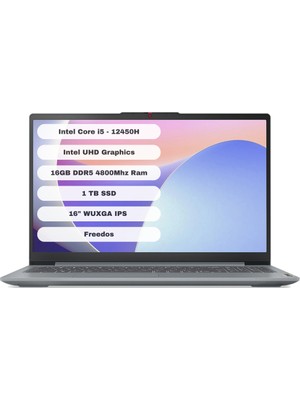 Lenovo Ideapad Slim 3 16IAH8 83ES003QTR Intel Core I5 12450H 16GB 1tb SSD 16" Wuxga Freedos Gri Taşınabilir Bilgisayar