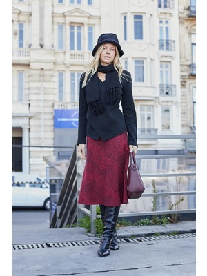 Kadın Kruvaze Uzun Kol Hafif Esnek Triko Kazak Bluz-Siyah