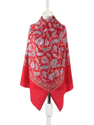 Bordo Full Işlemeli Suzani Yün Şal