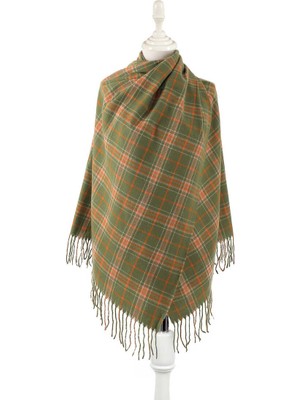 Yeşil Turuncu Desenli Kışlık Şal