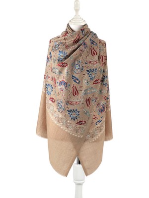Sütlü Kahve Full Işlemeli Suzani Yün Şal