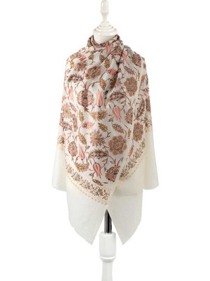 Krem Full Işlemeli Suzani Yün Şal