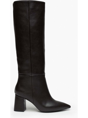 Nişantaşı Shoes Briar Kahve Mat Sivri Burun Kadın Topuklu Çizme