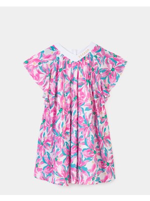 Escada  Çiçek Desenli V Yaka Pembe Çocuk Elbise