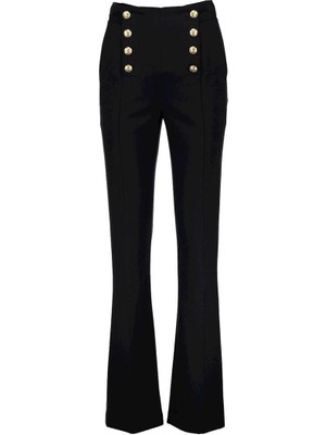 Escada  Düğme Detaylı Yüksek Bel Siyah Klasik Pantolon