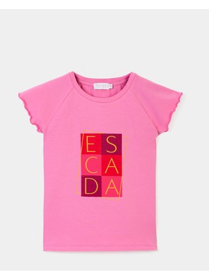 Escada  Önü Baskılı Kısa Kol Pembe Çocuk T-Shirt