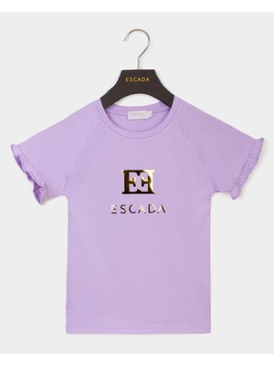 Escada  Logolu Fırfır Kol Lila Çocuk T-Shirt