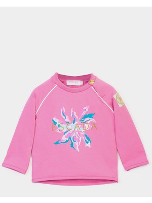 Escada Yaka Düğmeli Uzun Kol Pembe Çocuk Sweatshirt