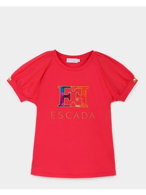 Escada  Logolu Kolları Düğmeli Kırmızı Çocuk T-Shirt