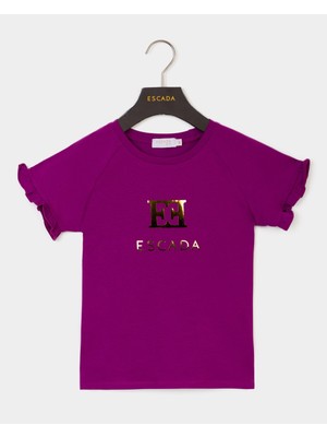 Escada  Logolu Fırfır Kol Mürdüm Çocuk T-Shirt