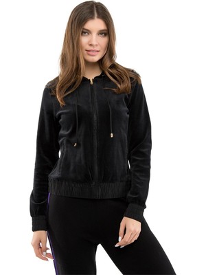 Escada Sport  Sırt Detaylı Kapüşonlu Fermuarlı Kadife Pamuklu Sweatshirt