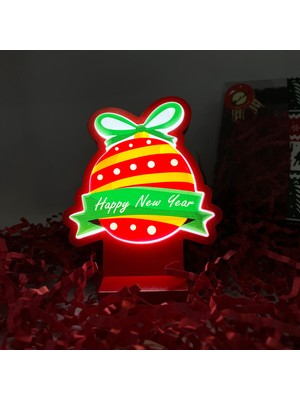 Happy New Year Yılbaşı Masaüstü LED Lamba/gece Lambası/usb’li ve Uv Baskılı (Leon—led ile Neon Görünüm) 11*11 cm