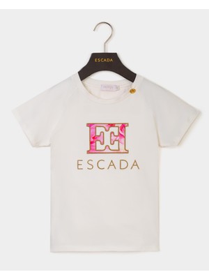 Escada  Tek Düğme Detaylı Logolu Beyaz Çocuk T-Shirt