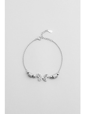 Kelebek Etkisi 18 Ayar Beyaz Altın Kaplama 18 cm Gümüş Bileklik