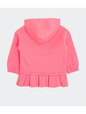 Kız Çocuk Kapşonlu Pembe Eteği Fırfır Detaylı Sweatshirt  -1010