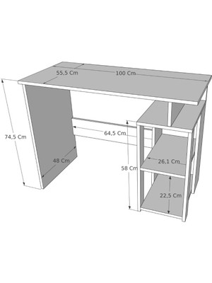 Reyo Home Enda Star-E 2 Raflı Kütüphaneli Çalışma Masası 100 x 56  cm  Beyaz