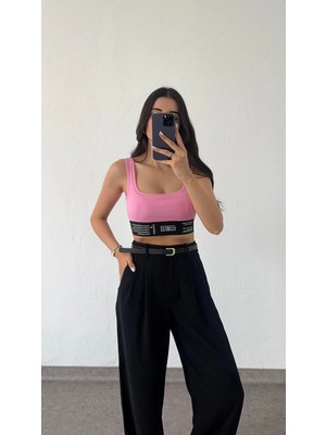 Hazelanna Yazılı Pembe Crop