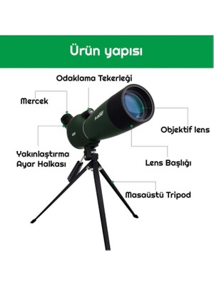 Alfalink Svbony 75X Zoom Teleskop Monoküler Su Geçirmez Gözlem Dürbünü 20-60X80MM Hd Zoom