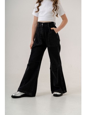 Kız Çocuk Cep Pileli Kot Pantolon G2149