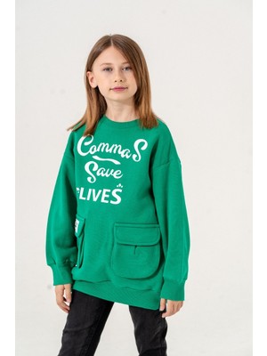 Kız Çocuk Cepli Önünde Baskısı Olan Üç Iplik Sweat G4533