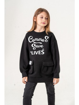 Kız Çocuk Cepli Önünde Baskısı Olan Üç Iplik Sweat G4533