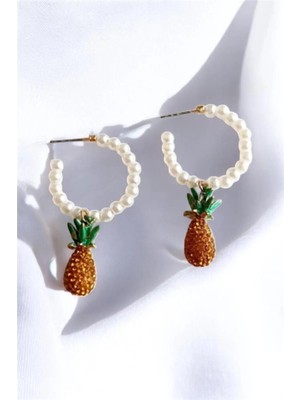 Incili Halka Taşlı Ananas Küpe