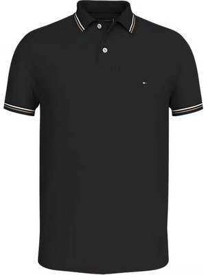 Tommy Hilfiger Erkek Siyah Logo  Kısa Kollu Polo T-Shirt