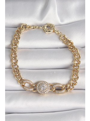 Ebijuteri Pirinç Gold Renk Zirkon Taşlı Zincir Xuping Vıp Exclusive Seri Kadın Bileklik