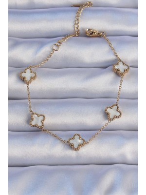 Ebijuteri 316L Çelik Altın Renk Mineli Yonca Model Bileklik