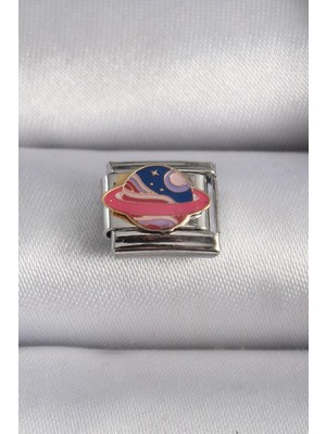 Ebijuteri 316L Çelik Gümüş Renk Renkli Satürn Gezegen Işleme Nomination Charm