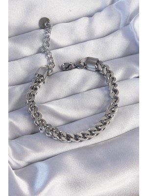 Ebijuteri 316L Çelik Gümüş Renk Kalın Zincir Bileklik