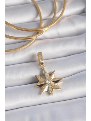 Ebijuteri Pirinç Gold Renk Zirkon Taşlı Kutup Yıldızı Ajda Charm