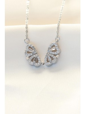 Ebijuteri 316L Zinciri Çelik Zirkon Taşlı Gümüş Renk Kalp Tasarımlı Yonca Kolye