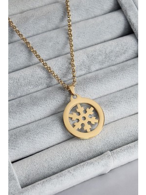 Ebijuteri 316L Çelik Gold Renk Kar Tanesi Model Kadın Kolye