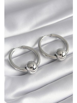 Ebijuteri Pirinç Gümüş Renk Halka Top Model Kadın Küpe