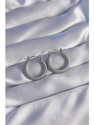 Ebijuteri 316L Çelik Gümüş Renk Oval Tasarımlı Tırtıklı Küpe