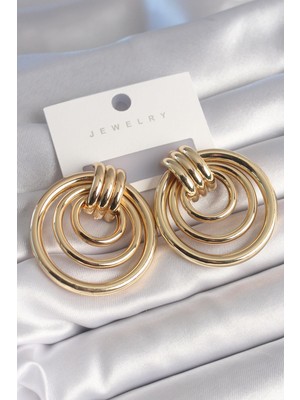 Ebijuteri Pirinç Gold Renk Halka Model Kadın Küpe
