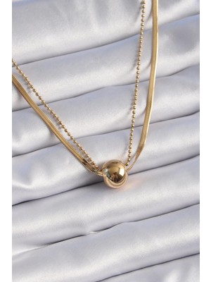 Ebijuteri 316L Çelik Gold 2'li Italyan Zincir Model Top Model Kadın Kolye