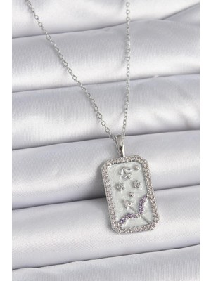 Ebijuteri 316L Çelik Gümüş Renk Zincir Yay Burcu Zirkon Taşlı Kadın Kolye