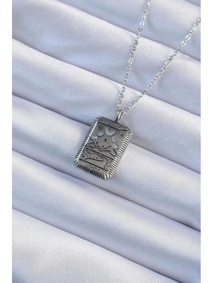 Ebijuteri 316L Çelik Zincir Eskitme Gümüş Renk Ay Figürlü Tarot Kolye