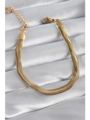 Ebijuteri 316L Çelik Gold Renk Kalın Italyan Zincir Model Kadın Bileklik