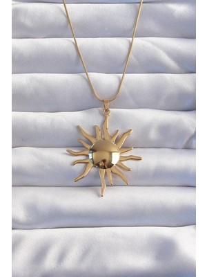 Ebijuteri 316L Çelik Zincir Gold Renk Ayna Model Güneş Kolye
