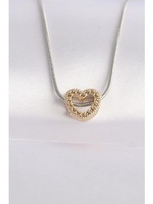 Ebijuteri Çelik KOLYE316L Çelik Zincir Gümüş Renk Zincirli Altın Renk Kalp Tasarımlı Kolye