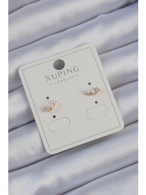 Ebijuteri Xuping Rose Renk Zirkon Taşlı Incili Minimal Küpe