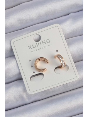 Ebijuteri Xuping Rose Renk Zirkon Taş Kaplama Earcuff Küpe