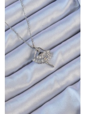 Ebijuteri 316L Çelik Zincir Gümüş Renk Zirkon Taşlı Balerin Kolye