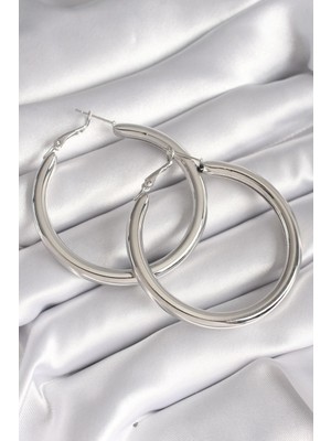 Ebijuteri Pirinç Gümüş Renk Halka Model Kadın Küpe