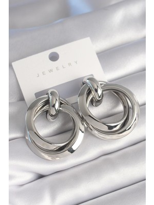 Ebijuteri Pirinç Gümüş Renk Sarmal Halka Model Kadın Küpe